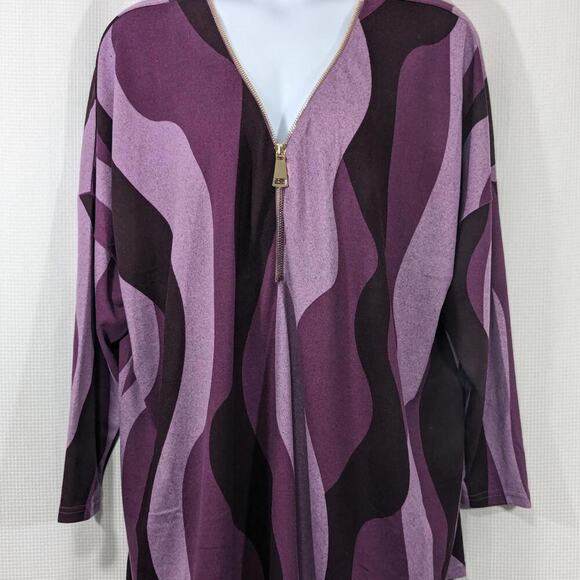 NWT! ZIM & ZOE! PLUM WAVE PURPLE, LAVENDER ZIPPER FRONT TUNIC SWEATER! SZ 30/32 - Picture 2 of 9